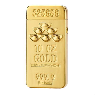 

USB Rechargeable Electronic Hit Fire Machine Windproof Flameless Metal Smoking Cigarette Lighters of Gold Brick Gold Bar Style wit
