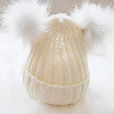 

Baby Hat Winter Crochet Double Pompom Hat Girl Ball Cap kids Knitted Warm Beanie