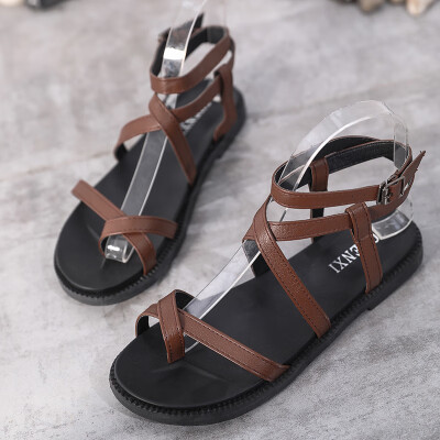 

Summer 2019 new sandals female Korean version of soft flat-bottomed student casual gladiator sandals Joker buckle with womens sho