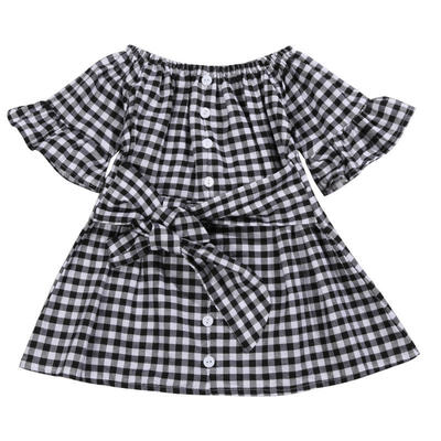 

Toddler Baby Girls Summer Hot Sale Party Dress Plaid Sundress Clothes Age 2-6 Years
