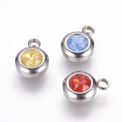 

304 Stainless Steel Charms Flat Round Stainless Steel Color Mixed Color 14x10x6mm Hole 25mm
