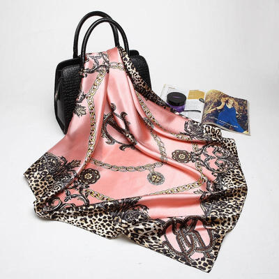 

Women&39s Pink Leopard Silk Satin Square Scarves Office Fashion Head Shawl
