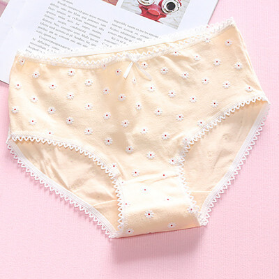 

Women Mid Rise Seamless Cotton Underwear Briefs Floral Print Lace Splicing Waistband Panties