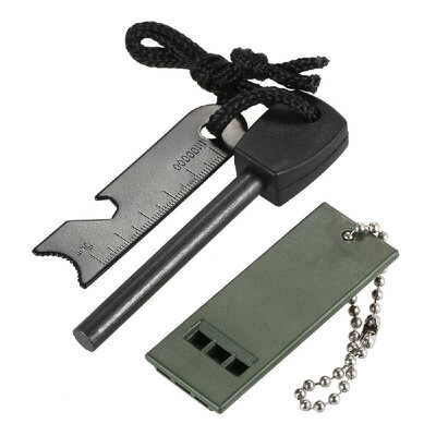

Outdoor Survival Tool Kit Fire Starter Whistle Emergency Blanket Wire Saw Camping Survival Set