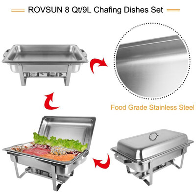 

6Pcs Rectangular Chafing Dish 8 Quart Stainless Steel Full Size Tray Buffet Catering
