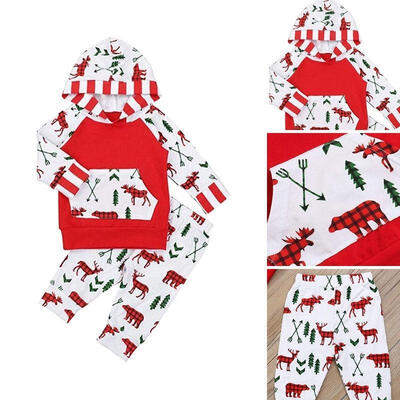 

Christmas Toddler Baby Boy Girl Deer Tops Hooded Pants Home Outfits Clothes