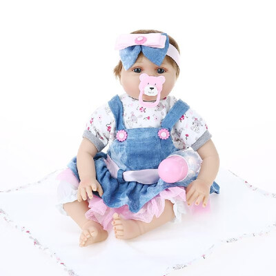 

22inch 55cm Reborn Toddler Baby Doll Girl PP Cotton Filling Body Boneca With Clothes Lifelike Cute Gifts Toy Denim Skirt