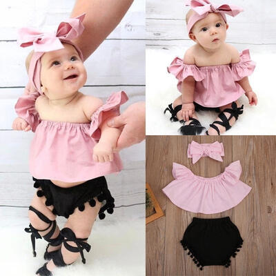 

Newborn Baby Girl Clothes Set Off Shoulder Top T-ShirtShorts Pants 3PCS Outfit