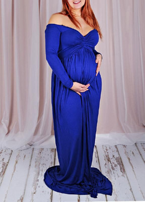 

Cotton Front Slit V-neck Maternity Photoshoot Dress