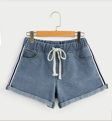 

〖Follure〗Fashion Womens Elastic Band Crimping Pocket Mid Waist Casual Denim Jeans Shorts