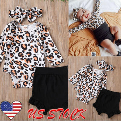 

US Stock Newborn Baby Girls Clothes Romper Leopard print Pants Outfits Tracksuit