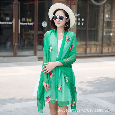 

Factory direct new national wind scarf simulation silk scarf summer thin embroidered silk scarf sunscreen shawl wholesale