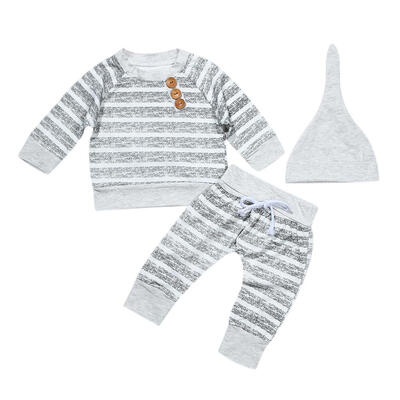 

3pcs Spring Fall Winter Stripe Boy Long Sleeve T-shirt Long Pants Hat Set