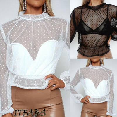 

New Women Mesh Net T-Shirt Long Sleeve Tee Tops Transparent Maxi Blouse Clubwear
