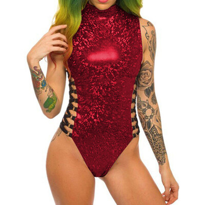 

Starmoon Women Fashion Sexy Colorful High Collar Zipper Radiation Tether Jumpsuits