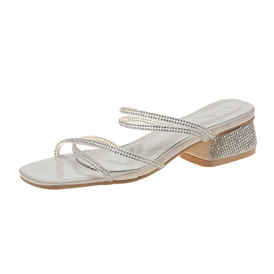 

Sandals with Skirts Summer Crystal Medium-heeled Fairy Wind Evening Shoes