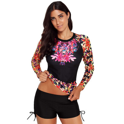 

Roseonmyhand Women Floral Print Quick-drying Surfing Swimwear Sport Two Piece Shorts Swimsuit