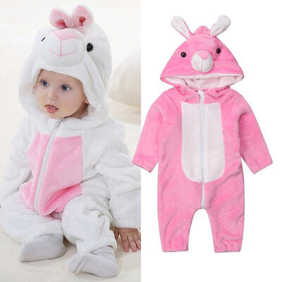 

Kid Baby Boys Girls Warm Rabbit Flannel Zipper Hooded Romper Jumpsuit Outfit Set