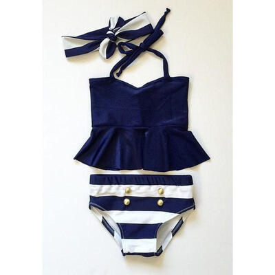 

Kids Baby Girls Bikini Suit Navy Swimsuit Swimwear Bathing Swimming Clothes