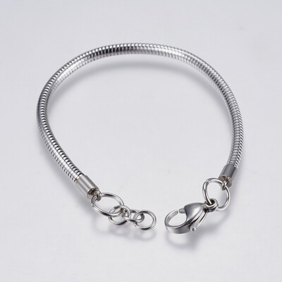 

304 Stainless Steel Snake Chain Bracelet Makings with Lobster Claw Clasps Stainless Steel Color 7-38"189cm 3mm Hole 4mm
