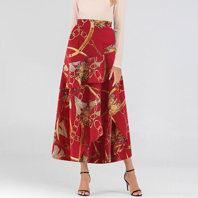 

Roseonmyhand Women Vintage Casual Pleated Zipper High Waist Skirt A-line Printing Skirts