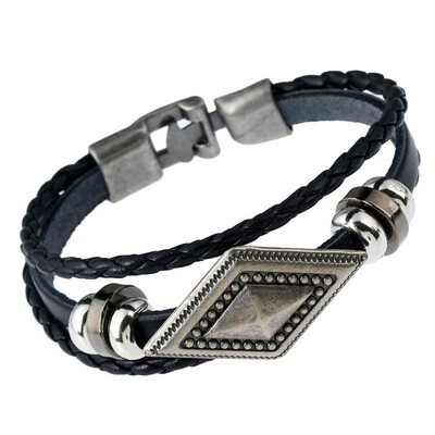 

New Arrival Fashion Men Buttoned Braided Leather Bracelet Retro Skull Sun