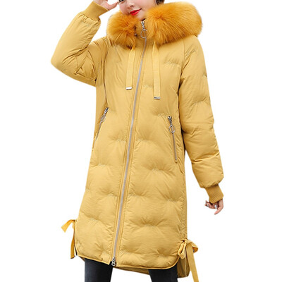 

Toponeto Women Fashion Outerwear Long Cotton-padded Jackets Pocket Faux Fur Hooded Coats