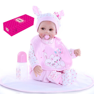 

Decdeal Reborn Baby Doll 21 inch Lifelike Soft Touch Body Cuddly Baby Dolls Gifts Birthday Set with Grey Stripe T-shirt&Elepha