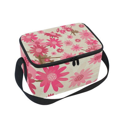 

ALAZA Insulated Lunch Box Pink Beautiful Flower Lunch Bag for Men Women Portable Tote Bag Cooler Bag