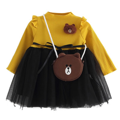

Kids Girls Long Sleeve Lace Dress Cute Baby Clothes Dresses Long Sleeve Princess Vestidos With Bags