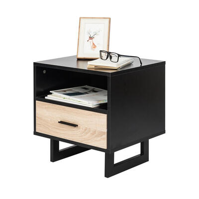 

1 Drawer Two-Tier Bedside Cabinet Night Table Bedroom Furniture Modern Style Black