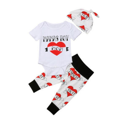 

US 3PCS Newborn Baby Boys MAMAs Boy Outfit Clothes Romper Jumpsuit TopsPants