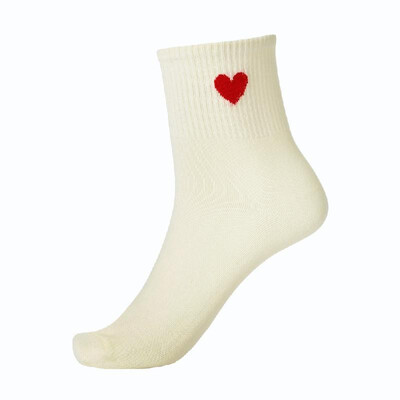 

New Women Girl Socks Solid Heart-Shaped Print Breathable Stretchy Casual Sport Long Socks