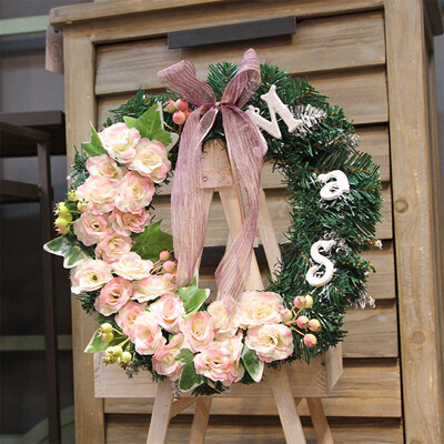 

Tailored Simulation Flower Wreath Door Wall Bowknot Ornament Garland Decoration