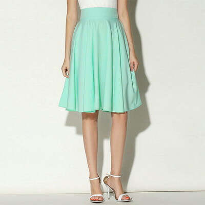 

Roseonmyhand Women Solid Flared Retro Casual Knee Length Pleated Midi Office Work Skirt