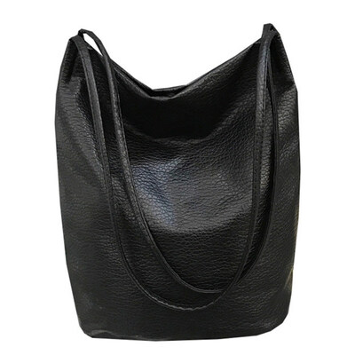 

Vintage Women Faux Leather Solid Color Large Capacity Tote Shoulder Bag Handbag
