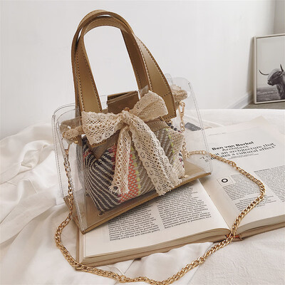 

Summer portable small bag chic chain jelly transparent bag2019 new tote bag one-shoulder bag one-shoulder bag
