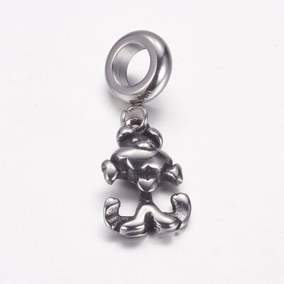 

304 Stainless Steel European Dangle Beads Large Hole Pendants Dog with Bone Antique Silver 27mm Hole 5mm Pendant 16x10x4mm