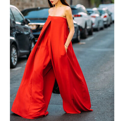

Starmoon Women Casual Solid Rompers Cold Shoulder Splice Loose Wide Leg Pant Jumpsuits