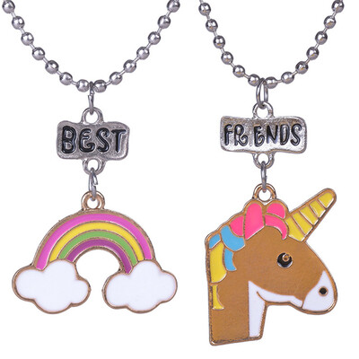 

2 Pack Unicorn&Clouds Best Friends Colorful Pendant Friendship Necklace Set for Kid Girls
