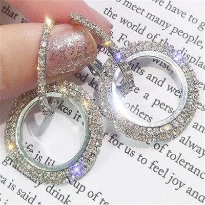 

Olaru trendy Crystal Circle Hoop Earring Woman New korean Statement Gold&Sliver Elegant Earrings Fashion Jewelry Brincos New