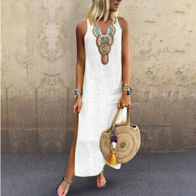 

Women Sleeveless Summer Casual Boho Floral Maxi Print Dress Ladies Holiday Beach