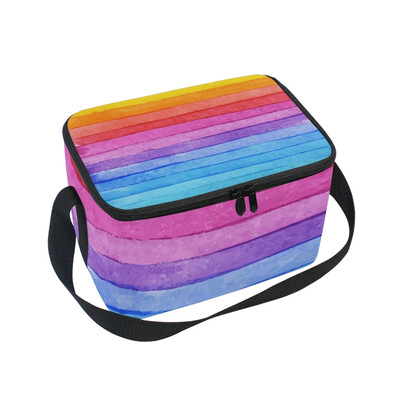 

Lunch Box Insulated Lunch Bag Large Cooler Rainbow Stripes Tote Bagfor Kids Men Women