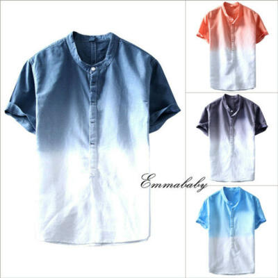 

New Men Gradient Color Summer Short Sleeve Cotton Breathable Casual T-shirt