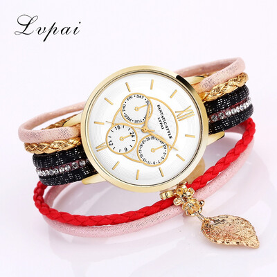 

Three-eye watch celebrity style fashion diamond watch exquisite female model alloy leaf pendant bracelet watch