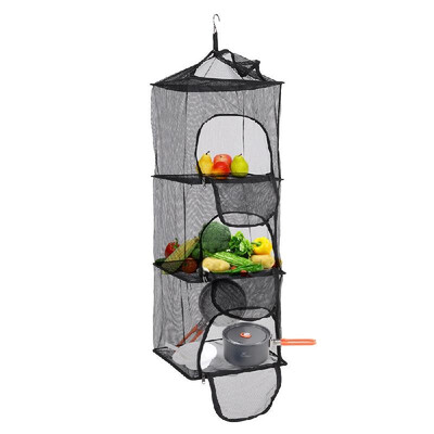 

3 Layers Vegetable Fish Dishes Mesh Hanging Dry Net Portable Collapsible Drying Rack Net Shelf Basket with Storage Bag