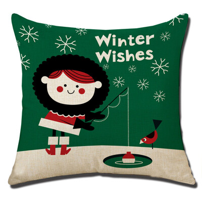 

〖Follure〗Christmas Linen Square Throw Flax Pillow Case Decorative Cushion Pillow Cover A