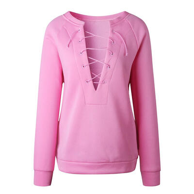 

Autumn Sexy Front Bandages Hollow Out Women Pullover Tops Sweatshirt