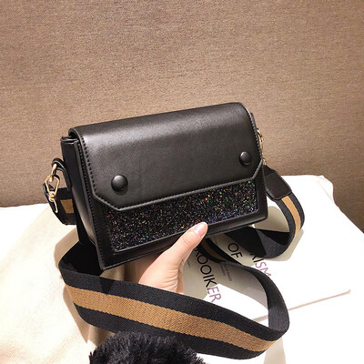 

Qiao Bani 2019 new Korean chic fashion simple sequins wild small square bag shoulder diagonal trend handbags