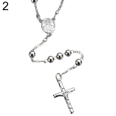 

Hip-Pop Men The Cross Catholic Virgin Mary Pendant Beads Rosary Necklace Jewelry